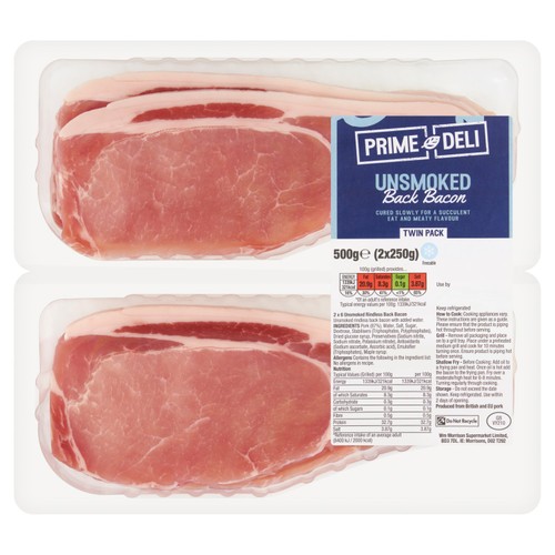 Morrisons Prime Deli Unsmoked Back Bacon Twin Pack