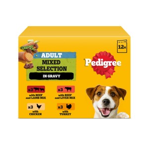 Pedigree Adult Wet Dog Food Pouches Mixed In Gravy 12x100g