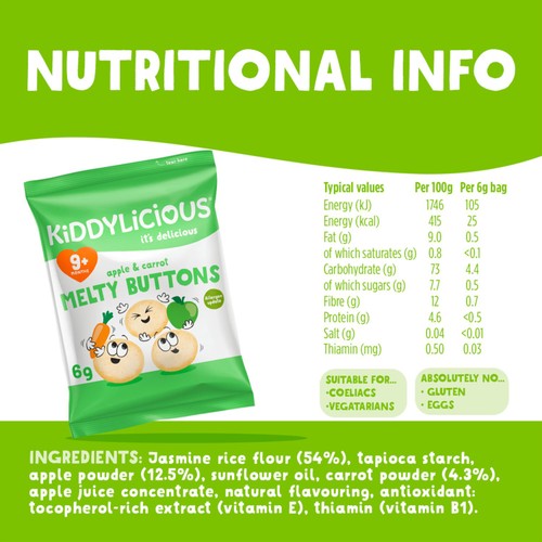 Kiddylicious Apple & Carrot Melty Buttons Baby Snacks