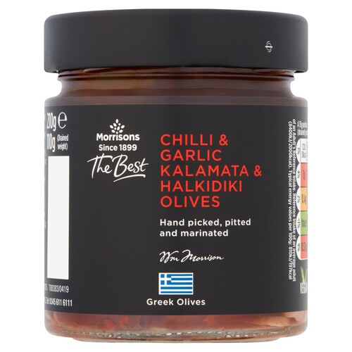 Morrisons The Best Pitted Halkidiki & Kalamata OlivesChilli & Garlic (210g)