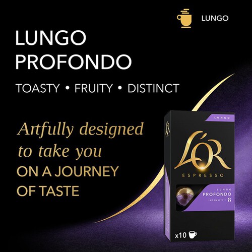 L'OR Espresso Lungo Profondo Coffee Pods x10 Intensity 8