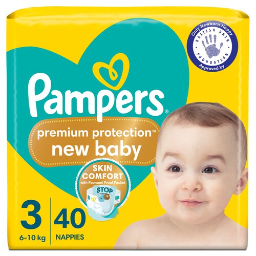 Pampers Premium Protection New Baby Size 3 40 Nappies Essential Pack