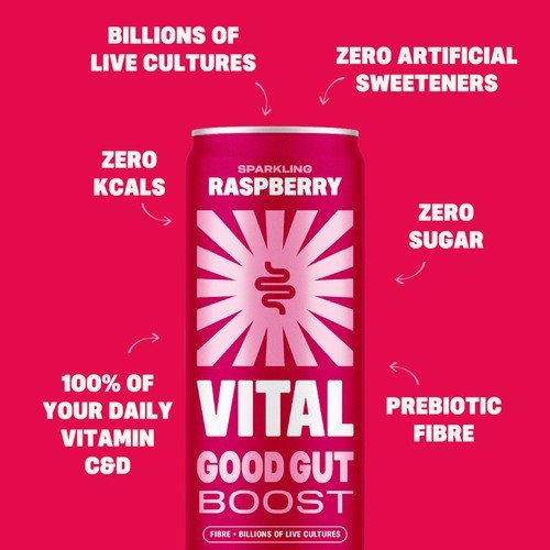 VITAL Gut Healthy Sparkling Raspberry Soda   4 x 335ml