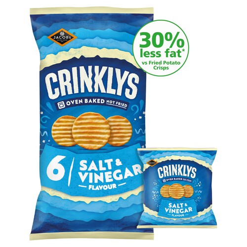 Jacob's Crinklys Salt & Vinegar 30% Less Fat 6 Pack Multipack Snacks 