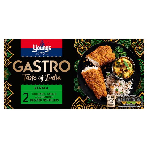 Young's Gastro Taste Of India 2 Coconut & Garlic Breaded Fish Fillets 