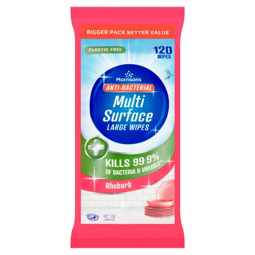 Morrisons 120 Rhubarb Anti Bacterial Multi Surface Large Wipes