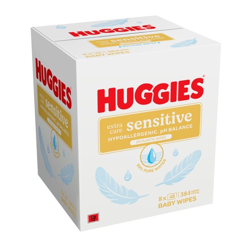 Huggies Pure Extra Care Sensitive Plastic Free Baby Wipes 8 x 48 Pack
