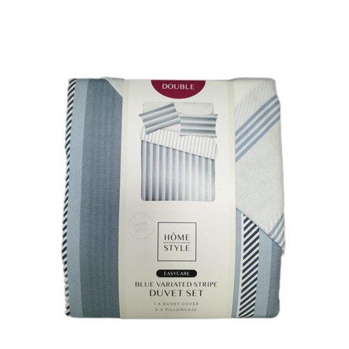 Home Style Easy Care Blue Variated Stripe Duvet Set Double