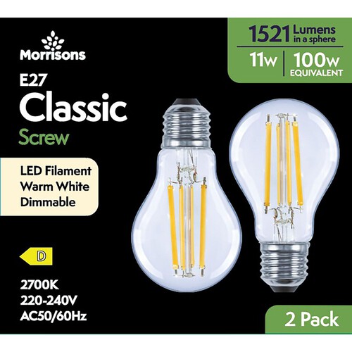 Morrisons LED Filament GLS 1521 Lumens ES 11W Dimmable 