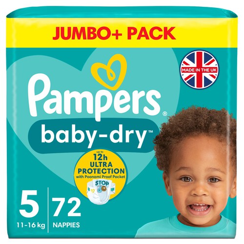 Pampers Baby-Dry Size 5, 72 Nappies, 11kg-16kg, Jumbo+ Pack