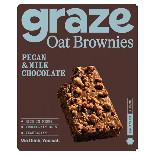 Graze Pecan & Milk Chocolate Oat Brownies  3 x 45g