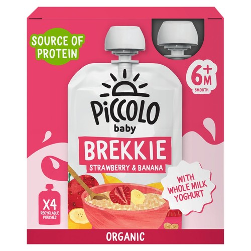 Piccolo Baby Organic Brekkie Strawberry & Banana Smooth 6M+ 4x100g