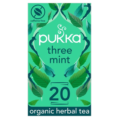 Pukka Three Mint, Organic Herbal Tea with Peppermint, Spearmint, 20 Sachets