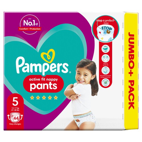 Pampers Active Fit Nappy Pants Size 5 Jumbo+ Pack 