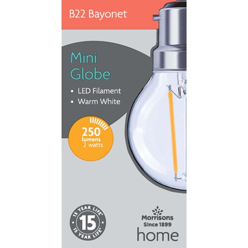 Morrisons LED Mini Globe 250 Lumens Bc 2W Light Bulb 