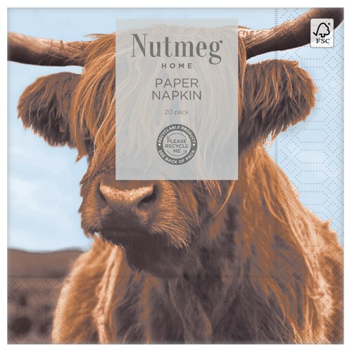 Nutmeg Highland Cow Napkins 20 Pack