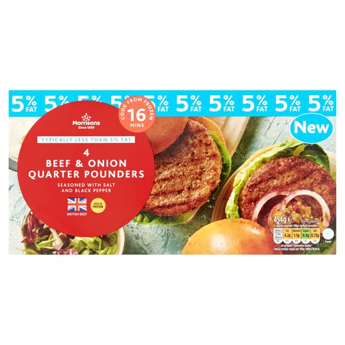 Morrisons Beef Quarter Pounders With Onion 5% Fat 