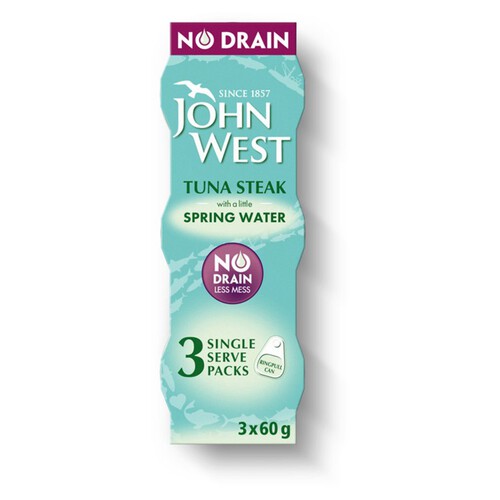 John West No Drain Tuna Steak In Spring Water (3x60g)