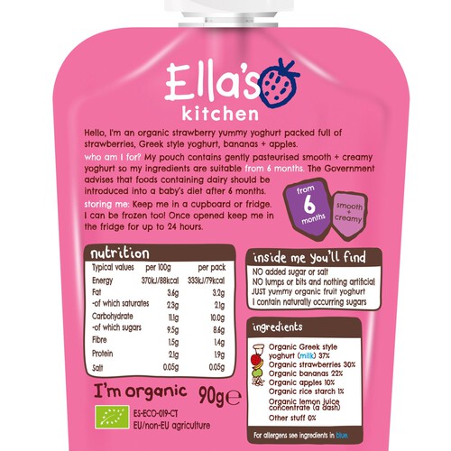 Ella's Kitchen Strawberry Greek Style Yoghurt Baby Food Pouch 6+ Months 