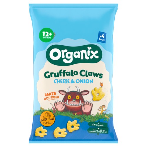 Organix Cheese & Onion Gruffalo Claws Toddler Snacks 4x15g 12 months+