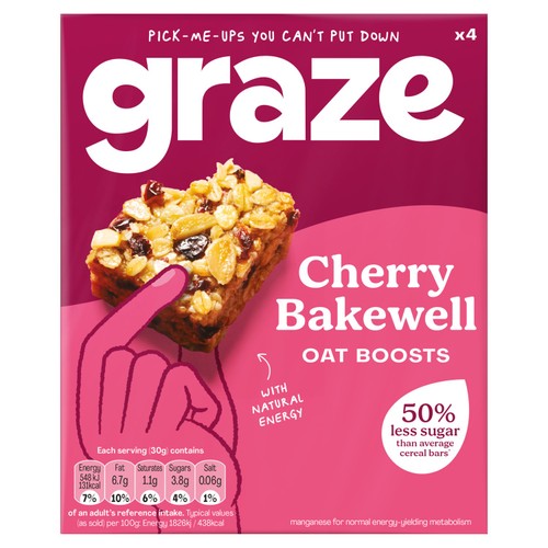 Graze Cherry Bakewell Oat Boost Flapjack Snack Bars 4 x 30g