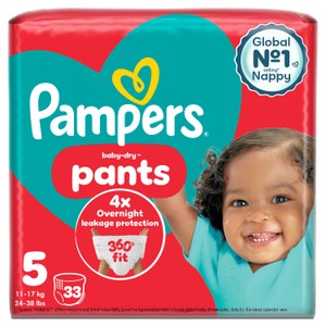 Pampers Baby-Dry Nappy Pants Size 5, 33 Nappies, 12kg - 17kg Essential Pack