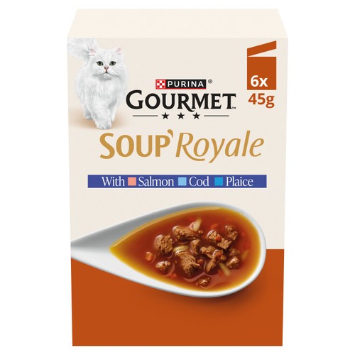 Gourmet Soup Royale Salmon, Cod, Plaice Wet Cat Food Pouch 6 X 45G