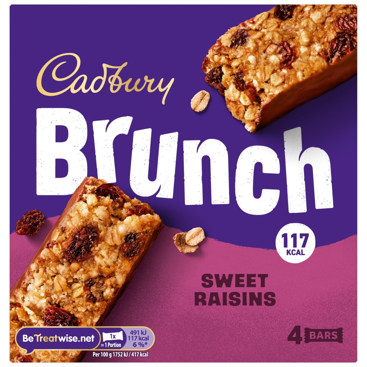 Cadbury Brunch Raisin Cereal Bars 4x28g