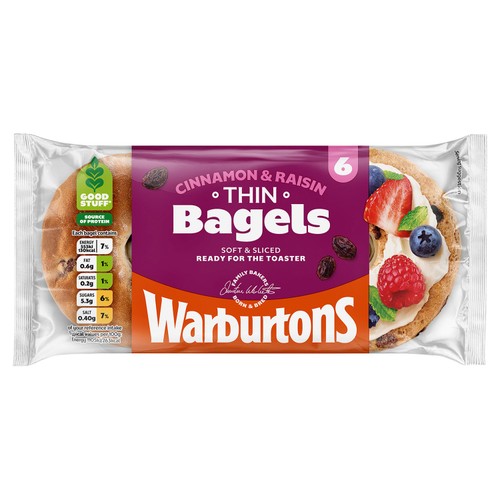 Warburtons Thin Bagels Cinnamon & Raisin