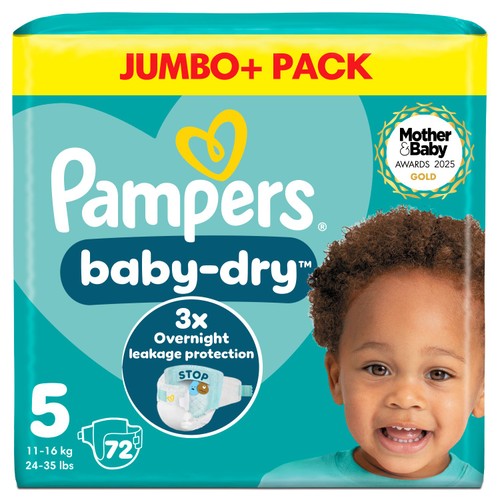Pampers Baby-Dry Size 5, 72 Nappies, 11kg-16kg, Jumbo+ Pack