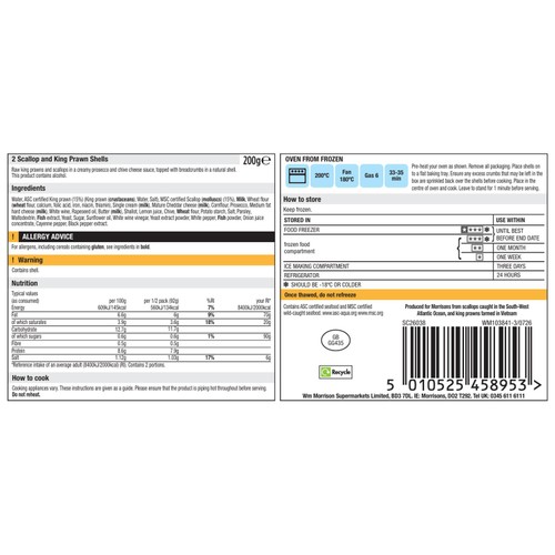 Morrisons The Best 2 Scallop & King Prawn Shells 200g