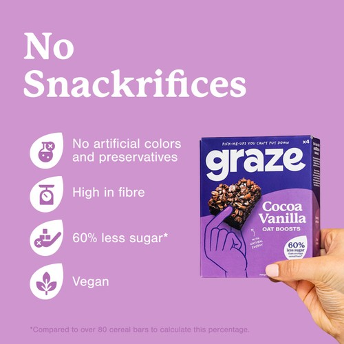 Graze Cocoa & Vanilla Oat Boost Flapjack Snack Bars 4 x 30g