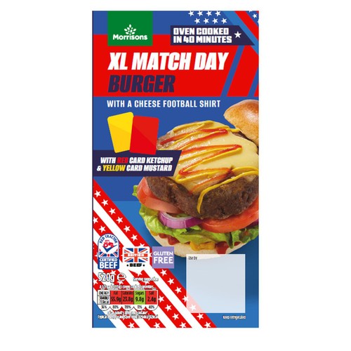 Morrisons British Xl Match Day Burger With Red And Yellow Card Sauces 520g