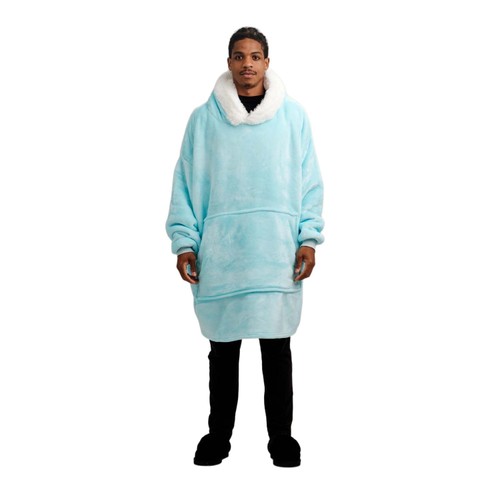 On! Furlined Hoodie Blanket Blue White Large