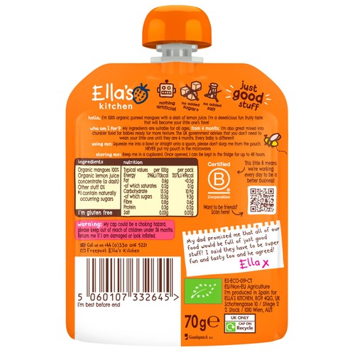 Ella's Kitchen Mangoes Mangoes First Tastes Baby Food Pouch 4+ Months