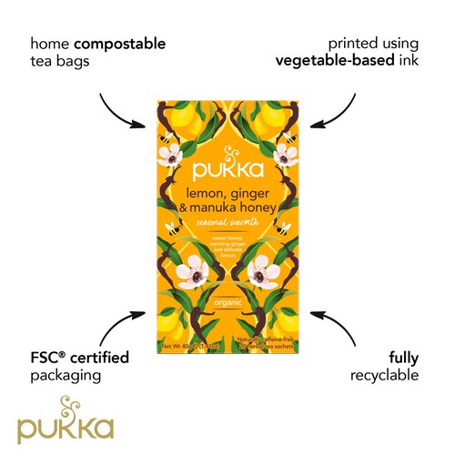 Pukka Lemon Ginger & Manuka Honey Organic Fair Herbal Tea Bags 20 Sachets