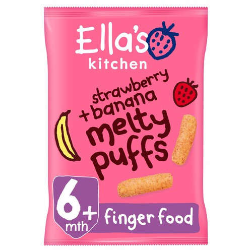 Ella's Kitchen Strawberry and Banana Melty Puffs Baby Snack 6+ Months 