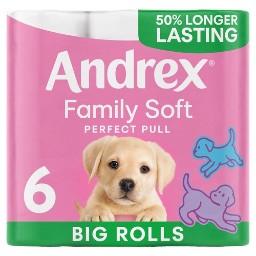 Andrex Family Soft Perfect Pull Toilet Tissue 6 Big Rolls 