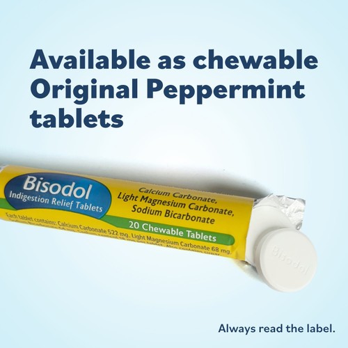 Bisodol Original Peppermint Flavour Chewable Tablets 60s