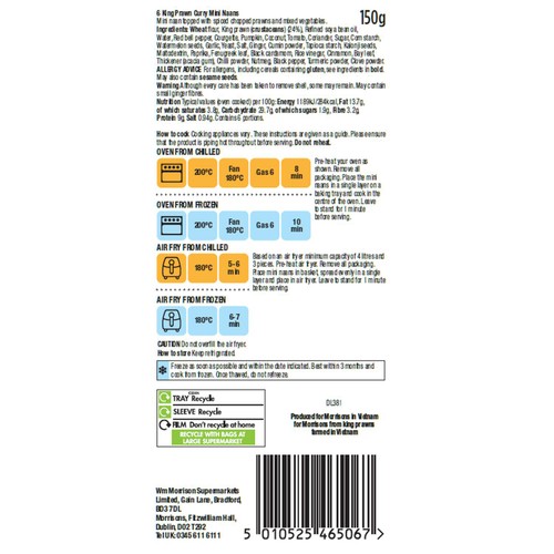 Morrisons The Best 6 King Prawn Curry Topped Mini Naans 150g