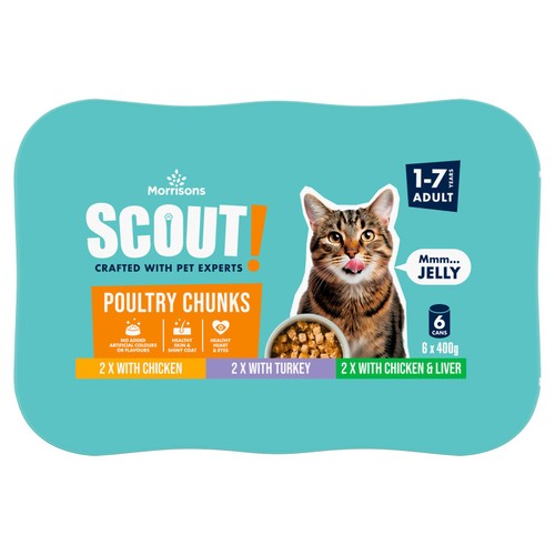 Morrisons Scout Poultry Chunks In Jelly Adult Cat Food 6 x 400g