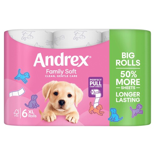 Andrex Family Soft Perfect Pull Toilet Tissue 6 Big Rolls 