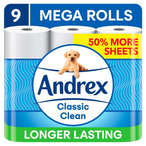 Andrex Complete Clean Mega Toilet Tissue 9 Mega Rolls