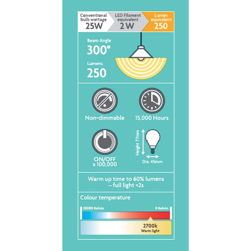 Morrisons LED Mini Globe 250 Lumens Ses 2W Light Bulb 