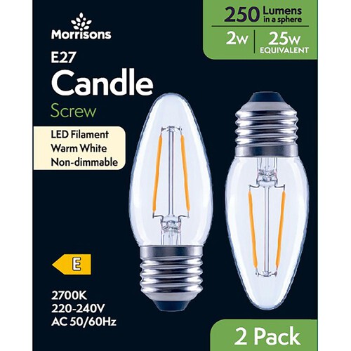 Morrisons LED Filament Candle 250 Lumens Es 2W 