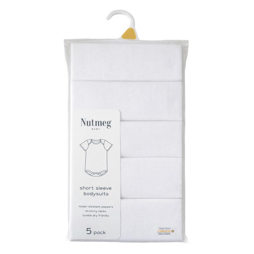 Nutmeg White Short Sleeved Bodysuits 5 Pack New Born