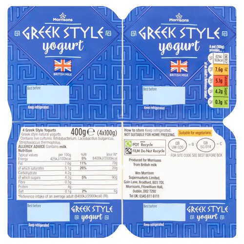 Morrisons Greek Style Natural Yoghurt 