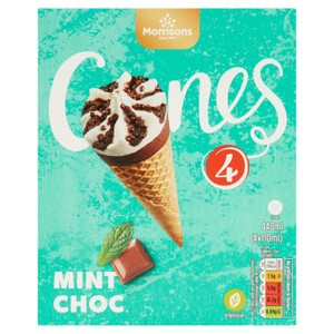Morrisons 4 Mint Chocolate Ice Cream Cones