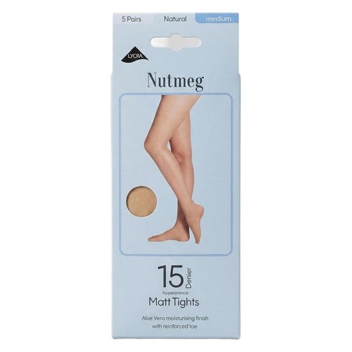 Nutmeg Size Medium Ladies Natural 15 Denier Matt Tights 5 Pack 