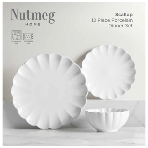 Nutmeg Home White Scallop Dinnerware 12pc Box Set
